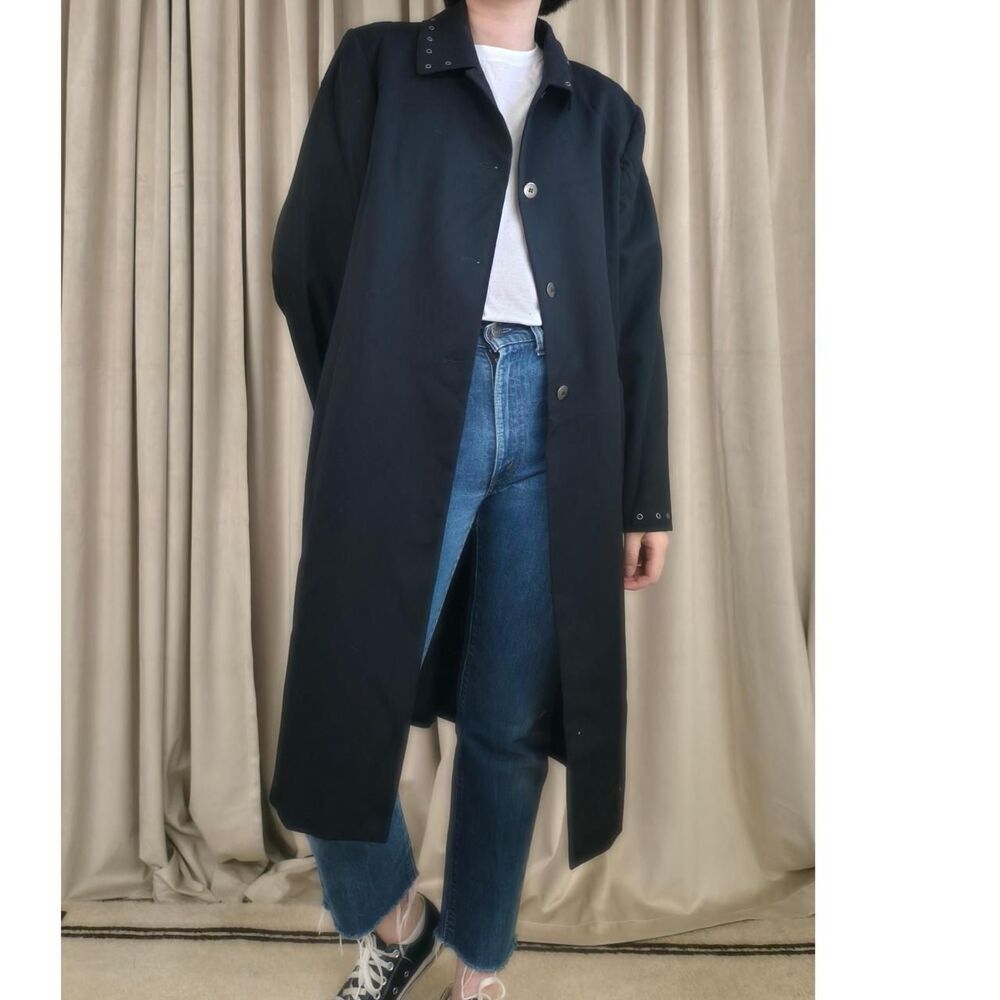 Vintage Harve Benard Black Wool Trench Coat with Eyelets - Picture 2 of 8